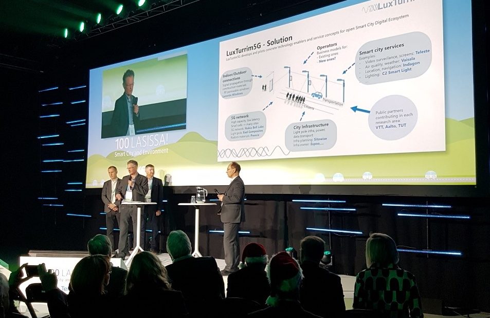 The joint presentation by Markku Heino, Spinverse, Juha Salmelin, Nokia, Anssi Savisalo, Sitowise and Ilkka Ritakallio, Teleste highlighted the crucial elements of the LuxTurrim5G concept and intensive multi-disciplinary cooperation.